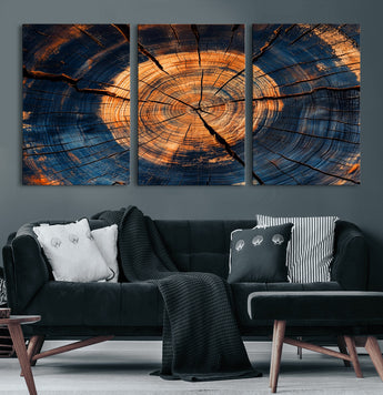 18975622-MGV-CV-36X24-Burnt Wood Wall Art Canvas Print, Framed Aged Timber Art Picture Print, Rustic Tree Slice Perfect Rustic Decor Artwork for Home,