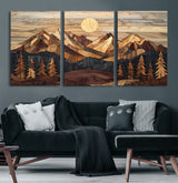 39116082-MGV-CV-36X24-Wood Mountain Landscape Wall Art Canvas Print, Framed Sunset Hills Art Picture Print, Abstract Nature Perfect Boho Decor Artwork