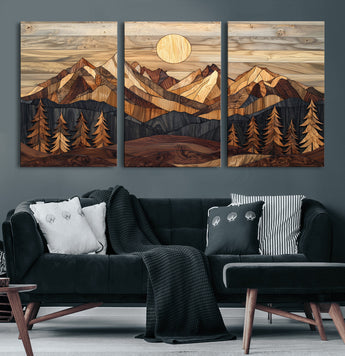 39116082-MGV-CV-36X24-Wood Mountain Landscape Wall Art Canvas Print, Framed Sunset Hills Art Picture Print, Abstract Nature Perfect Boho Decor Artwork