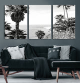 89458520-MGV-CV-36X24-Palm Trees Wall Art Canvas Print, Framed Coastal View Art Picture Print, Ocean Horizon Perfect Monochrome Coast Decor Artwork