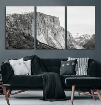 39393420-MGV-CV-36X24-El Capitan Wall Art Canvas Print, Framed Yosemite Cliff Art Picture Print, Monochrome Mountain Perfect Monochrome Sierra Decor