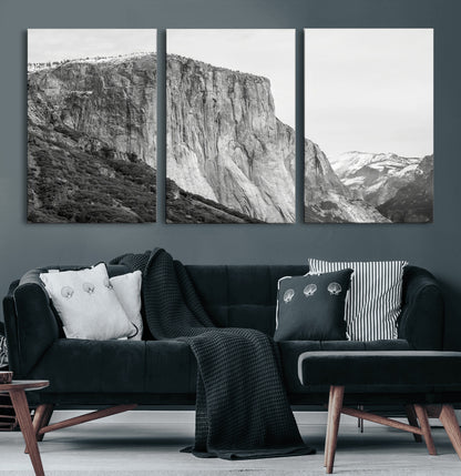 39393420-MGV-CV-36X24-El Capitan Wall Art Canvas Print, Framed Yosemite Cliff Art Picture Print, Monochrome Mountain Perfect Monochrome Sierra Decor