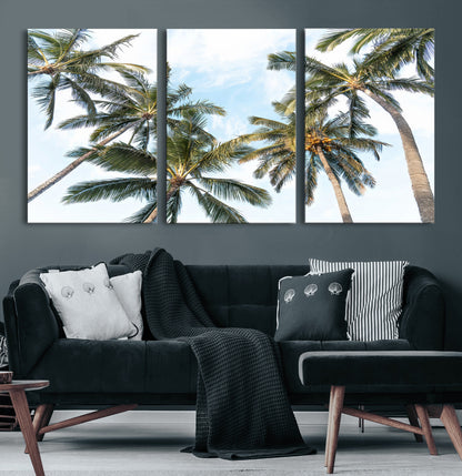 87247012-MGV-CV-36X24-Skyward Palm Trees Wall Art Canvas Print, Framed Tropical Sky Art Picture Print, Coconut Palm Perfect Tropical Skyview Decor