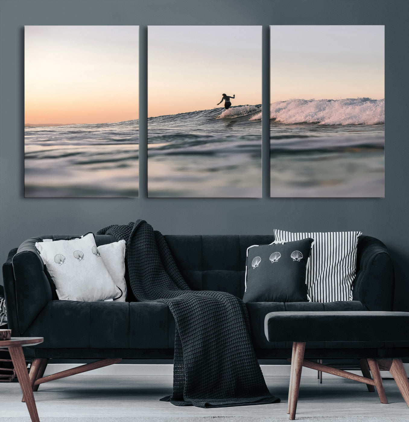 58502923-MGV-CV-36X24-Wave Rider Wall Art Canvas Print, Framed Ocean Wave Art Picture Print, Riding Surf Perfect Sunset Surf Decor Artwork