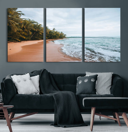 88125882-MGV-CV-36X24-Tropical Shoreline Wall Art Canvas Print, Framed Palm Trees Art Picture Print, Tropical Ocean Perfect Tropical Coastal Decor