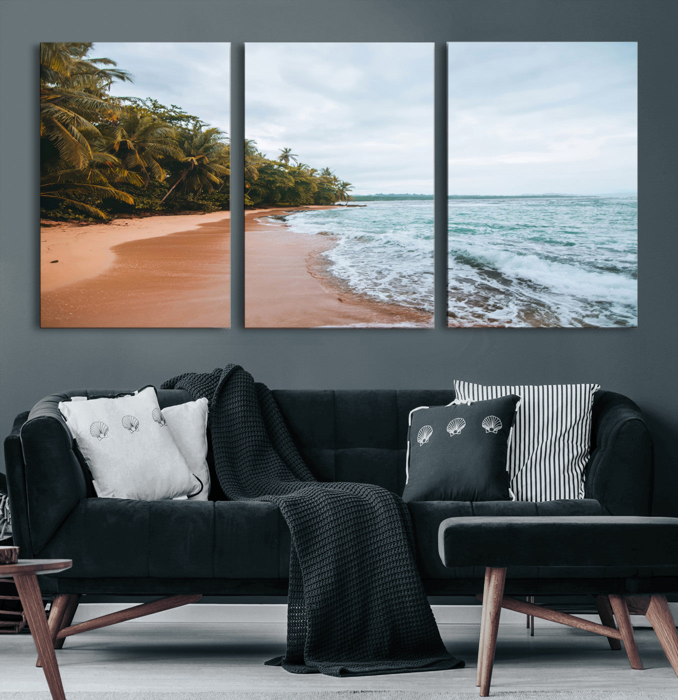 88125882-MGV-CV-36X24-Tropical Shoreline Wall Art Canvas Print, Framed Palm Trees Art Picture Print, Tropical Ocean Perfect Tropical Coastal Decor