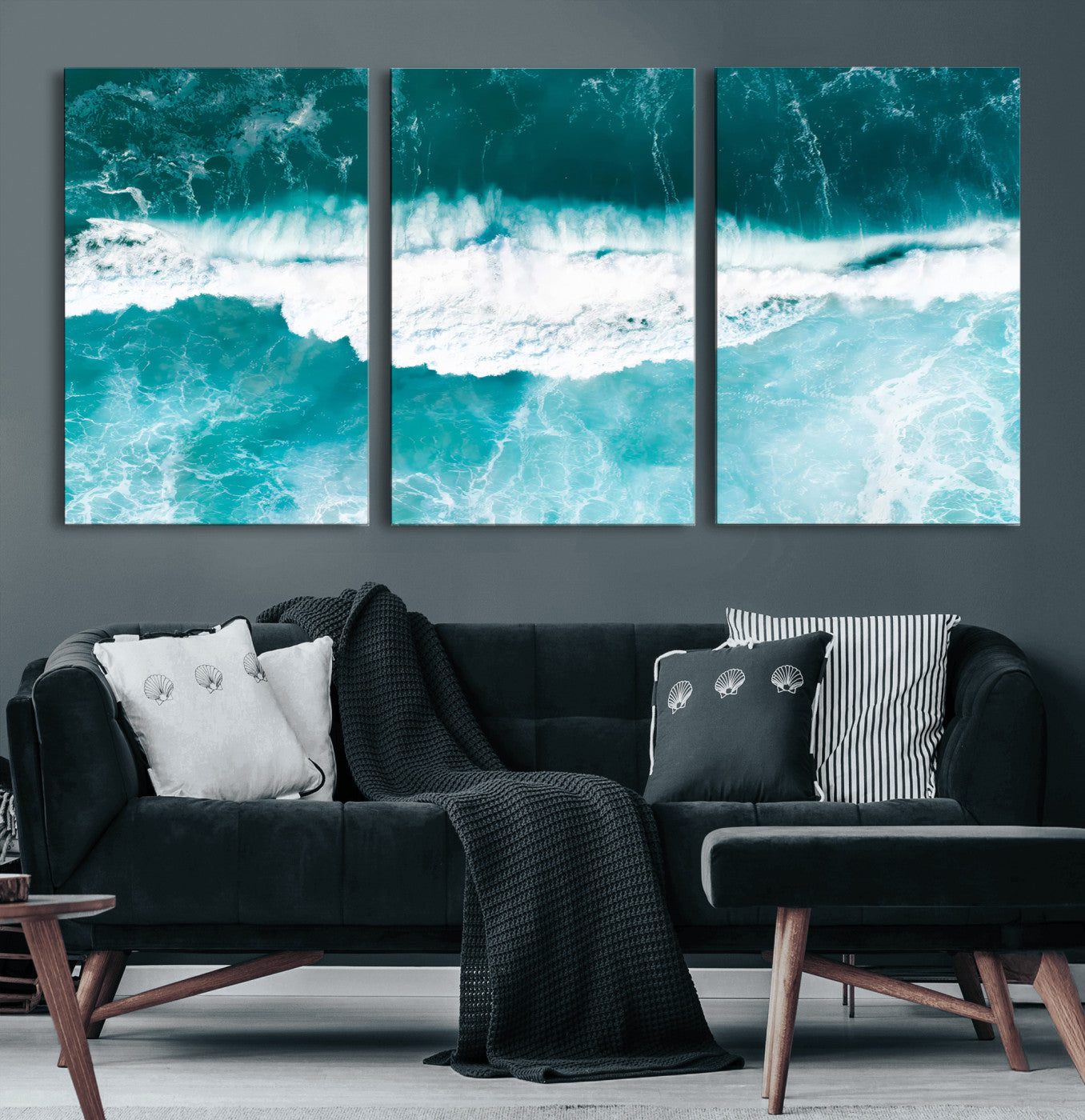 23828594-MGV-CV-36X24-Aerial Waves Wall Art Canvas Print, Framed Ocean Break Art Picture Print, Sea Foam Perfect Tropical Coastal Decor Artwork