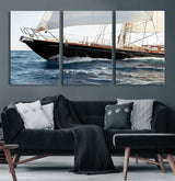 97168626-MGV-CV-36X24-Sailing Yacht Wall Art Canvas Print, Framed Wooden Yacht Art Picture Print, Ocean Waves Perfect Nautical Coastal Decor Artwork