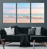 74679437-MGV-CV-36X24-Pastel Ocean Wall Art Canvas Print, Framed Beach Waves Art Picture Print, Soft Sunset Perfect Pastel Coastal Decor Artwork