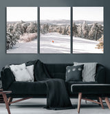 62119206-MGV-CV-36X24-Snowy Trail Wall Art Canvas Print, Framed Ski Slope Art Picture Print, Winter Pines Perfect Alpine Adventure Decor Artwork