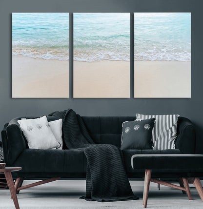 77194056-MGV-CV-36X24-Soft Shoreline Wall Art Canvas Print, Framed Gentle Waves Art Picture Print, Clear Water Perfect Minimalist Coastal Decor Artwork
