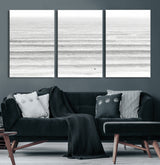 66534476-MGV-CV-36X24-Lone Surfer Wall Art Canvas Print, Framed Ocean Waves Art Picture Print, Minimal Sea Perfect Minimal Coastal Decor Artwork