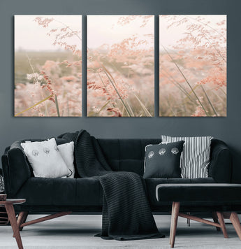 79164340-MGV-CV-36X24-Pastel Grasses Wall Art Canvas Print, Framed Soft Meadow Art Picture Print, Field in Breeze Perfect Pastel Minimal Decor Artwork