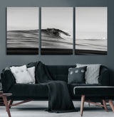 24029476-MGV-CV-36X24-Black Wave Wall Art Canvas Print, Framed Abstract Surf Art Picture Print, Minimalist Ocean Perfect Minimalist Coastal Decor