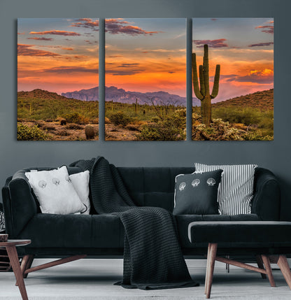 25332783-MGV-CV-36X24-Saguaro Cactus Wall Art Canvas Print, Framed Arizona Sunset Art Picture Print, Sonoran Desert Perfect Southwestern Boho Decor