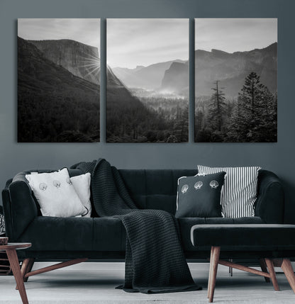 39278955-MGV-CV-60X30-3P-Yosemite Valley Wall Art Canvas Print, Framed El Capitan Art Picture Print, Misty Mountain Perfect Modern Rustic Decor Artwork