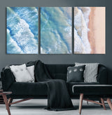 17641845-MGV-CV-36X24-Aerial Ocean Wall Art Canvas Print, Framed Blue Waves Art Picture Print, Sandy Shoreline Perfect Modern Coastal Decor Artwork