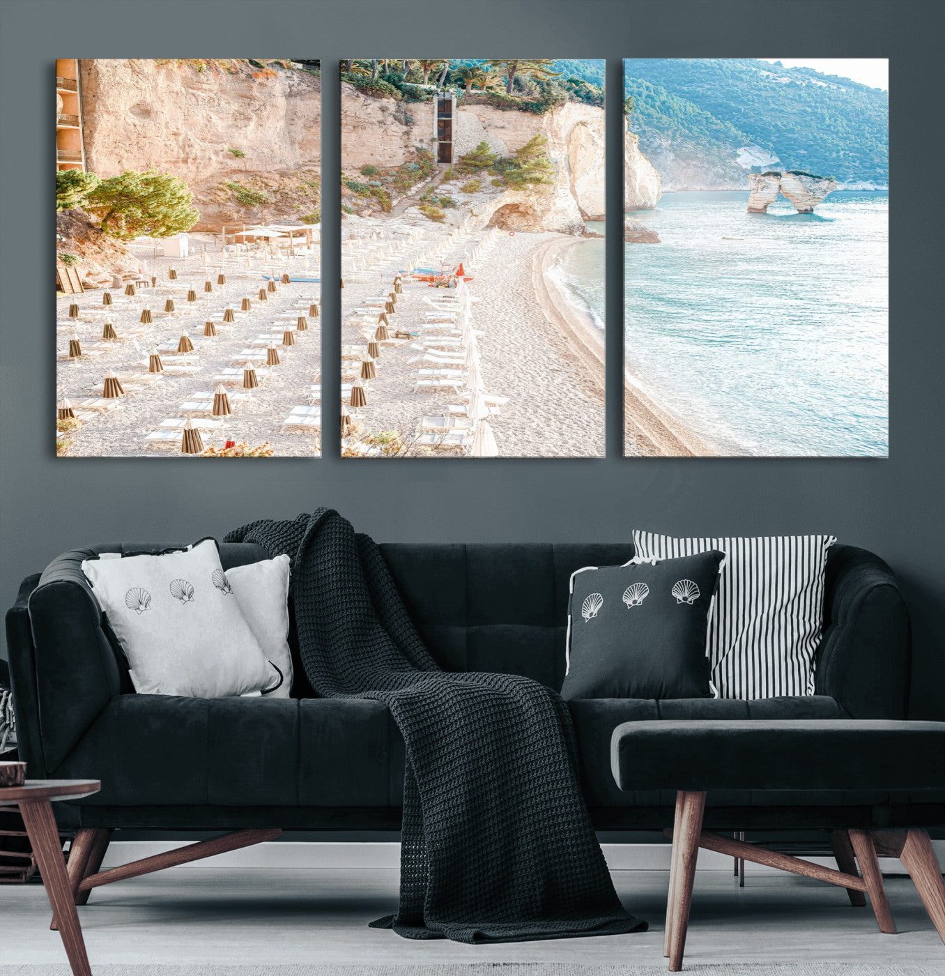 84816639-MGV-CV-36X24-Mediterranean Beach Wall Art Canvas Print, Framed Airy Coastal Art Picture Print, Summer Shore Perfect Coastal Retreat Decor