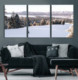 79857868-MGV-CV-36X24-Snowy Mountain Wall Art Canvas Print, Framed Ski Slope Art Picture Print, Winter Forest Perfect Modern Rustic Decor Artwork