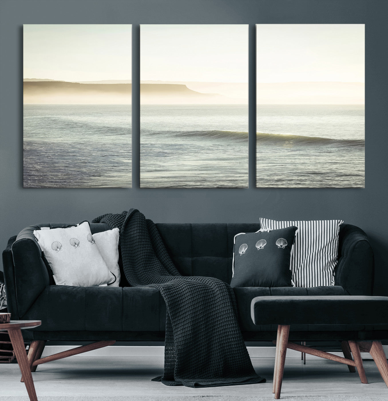 39310633-MGV-CV-36X24-Coastal Cliffs Wall Art Canvas Print, Framed Misty Ocean Art Picture Print, Morning Light Perfect Minimalistic Coastal Decor