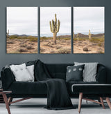 96147924-MGV-CV-60X30-3P-Saguaro Cactus Wall Art Canvas Print, Framed Desert Cactus Art Picture Print, Earthy Desert Perfect Southwestern Boho Decor