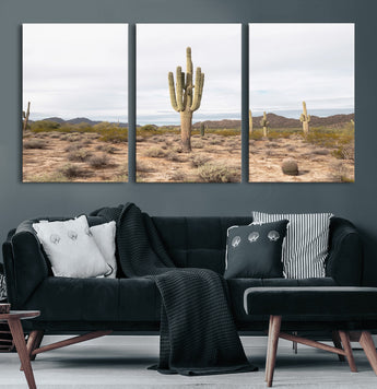 96147924-MGV-CV-60X30-3P-Saguaro Cactus Wall Art Canvas Print, Framed Desert Cactus Art Picture Print, Earthy Desert Perfect Southwestern Boho Decor