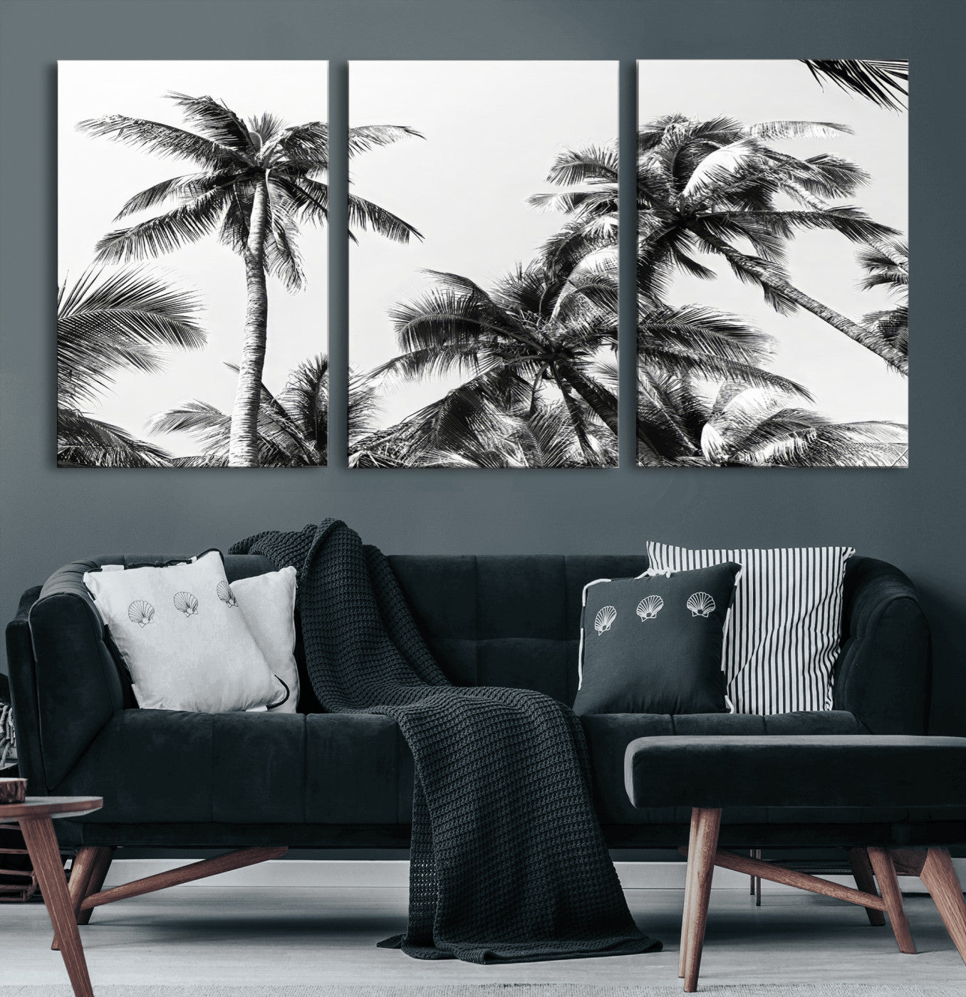 46641801-MGV-CV-36X24-Palm Tree Wall Art Canvas Print, Framed Black White Tropics Art Picture Print, Monochrome Palms Perfect Modern Tropical Minimalist