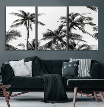 46641801-MGV-CV-36X24-Palm Tree Wall Art Canvas Print, Framed Black White Tropics Art Picture Print, Monochrome Palms Perfect Modern Tropical Minimalist