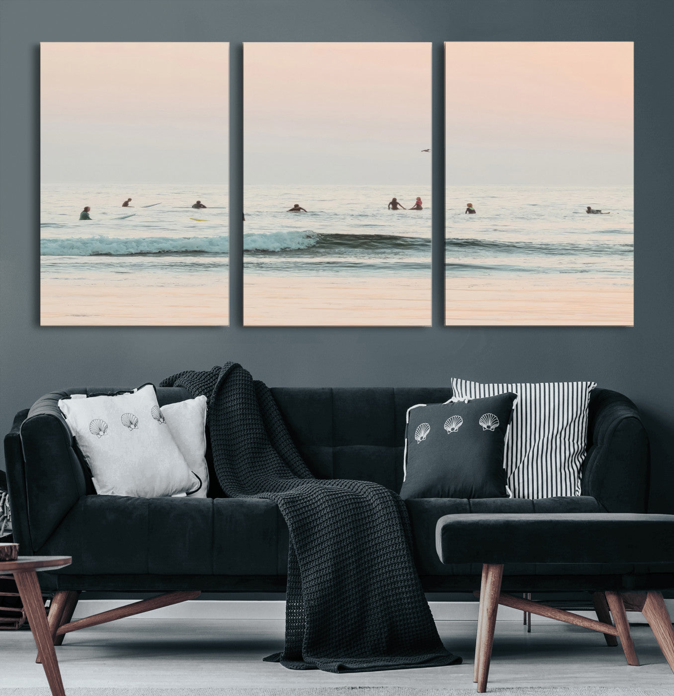 98888919-MGV-CV-36X24-Pastel Ocean Wall Art Canvas Print, Framed Soft Sunset Swimming Art Picture Print, Calm Sea Horizon Perfect Soft Coastal