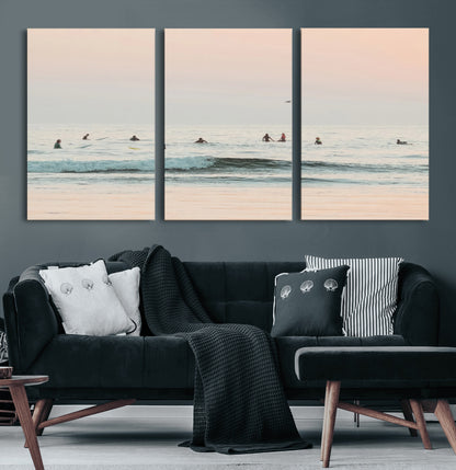 98888919-MGV-CV-36X24-Pastel Ocean Wall Art Canvas Print, Framed Soft Sunset Swimming Art Picture Print, Calm Sea Horizon Perfect Soft Coastal
