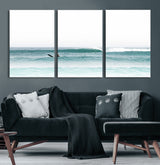 56345117-MGV-CV-36X24-Minimalist Surfing Wall Art Canvas Print, Framed Ocean Waves Art Picture Print, Soft Ocean Perfect Minimalist Coastal Decor