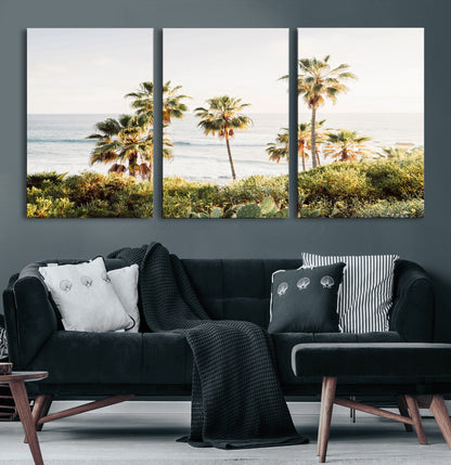 94707294-MGV-CV-36X24-California Coast Wall Art Canvas Print, Framed Palm Trees Art Picture Print, Coastal Landscape Perfect Coastal Minimalist Decor