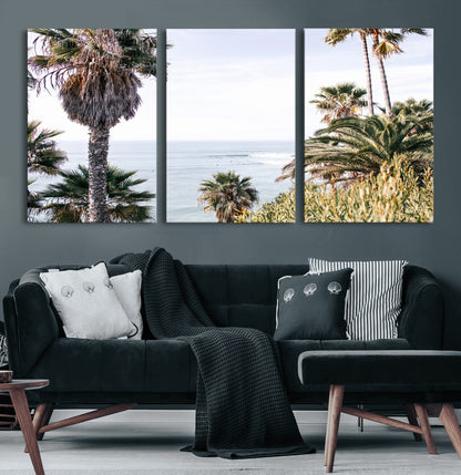 51404565-MGV-CV-36X24-Palm Trees Wall Art Canvas Print, Framed Ocean Breeze Art Picture Print, Coastal View Perfect Tropical Coastal Decor Artwork