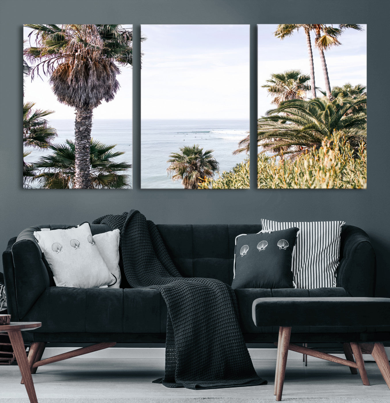 51404565-MGV-CV-36X24-Palm Trees Wall Art Canvas Print, Framed Ocean Breeze Art Picture Print, Coastal View Perfect Tropical Coastal Decor Artwork