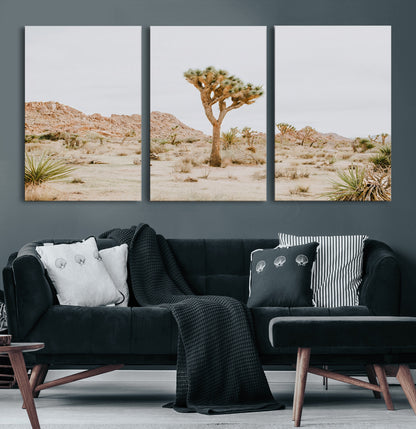 67109959-MGV-CV-60X30-3P-Joshua Tree Wall Art Canvas Print, Framed Neutral Desert Art Picture Print, Earthy Landscape Perfect Neutral Boho Decor Artwork