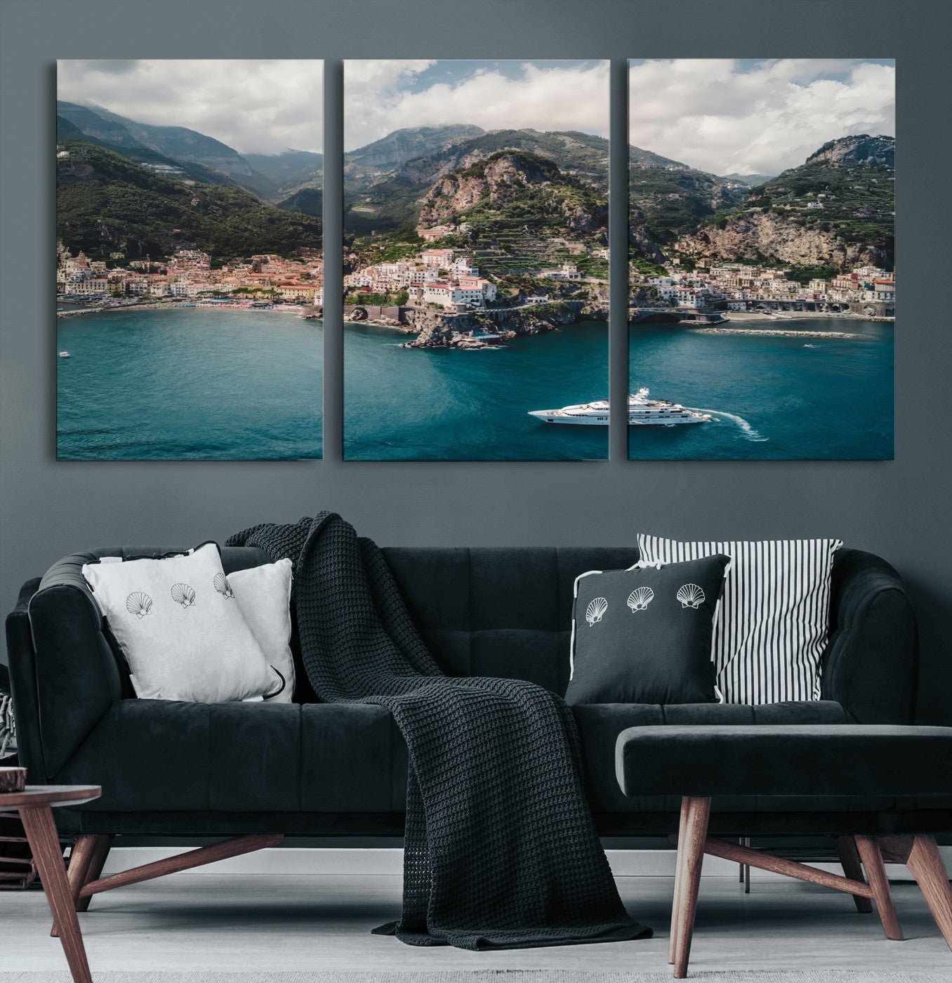 20321590-MGV-CV-36X24-Amalfi Coast Wall Art Canvas Print, Framed Italy Travel Art Picture Print, Mediterranean Landscape Perfect Mediterranean Coastal