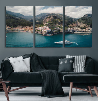 20321590-MGV-CV-36X24-Amalfi Coast Wall Art Canvas Print, Framed Italy Travel Art Picture Print, Mediterranean Landscape Perfect Mediterranean Coastal