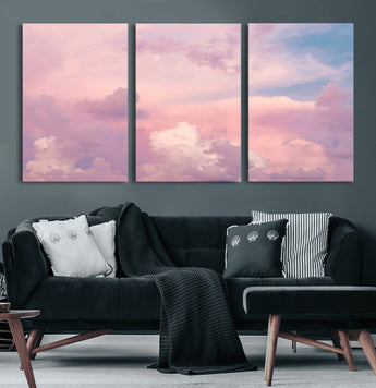 22874890-MGV-CV-36X24-Pastel Sky Wall Art Canvas Print, Framed Dreamy Cloudscape Art Picture Print, Sunset Glow Perfect Minimalist Serenity Decor