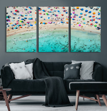 76172085-MGV-CV-36X24-Tropical Shoreline Wall Art Canvas Print, Framed Beach Relaxing Art Picture Print, Aerial Summer Perfect Coastal Vibrant Decor