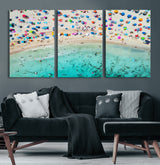 76172085-MGV-CV-60X30-3P-Tropical Shoreline Wall Art Canvas Print, Framed Beach Relaxing Art Picture Print, Aerial Summer Perfect Coastal Vibrant Decor