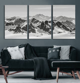 32399691-MGV-CV-60X30-3P-Snowy Mountain Wall Art Canvas Print, Framed Mountain Peaks Art Picture Print, Alpine Mountains Perfect Minimalist Alpine Decor