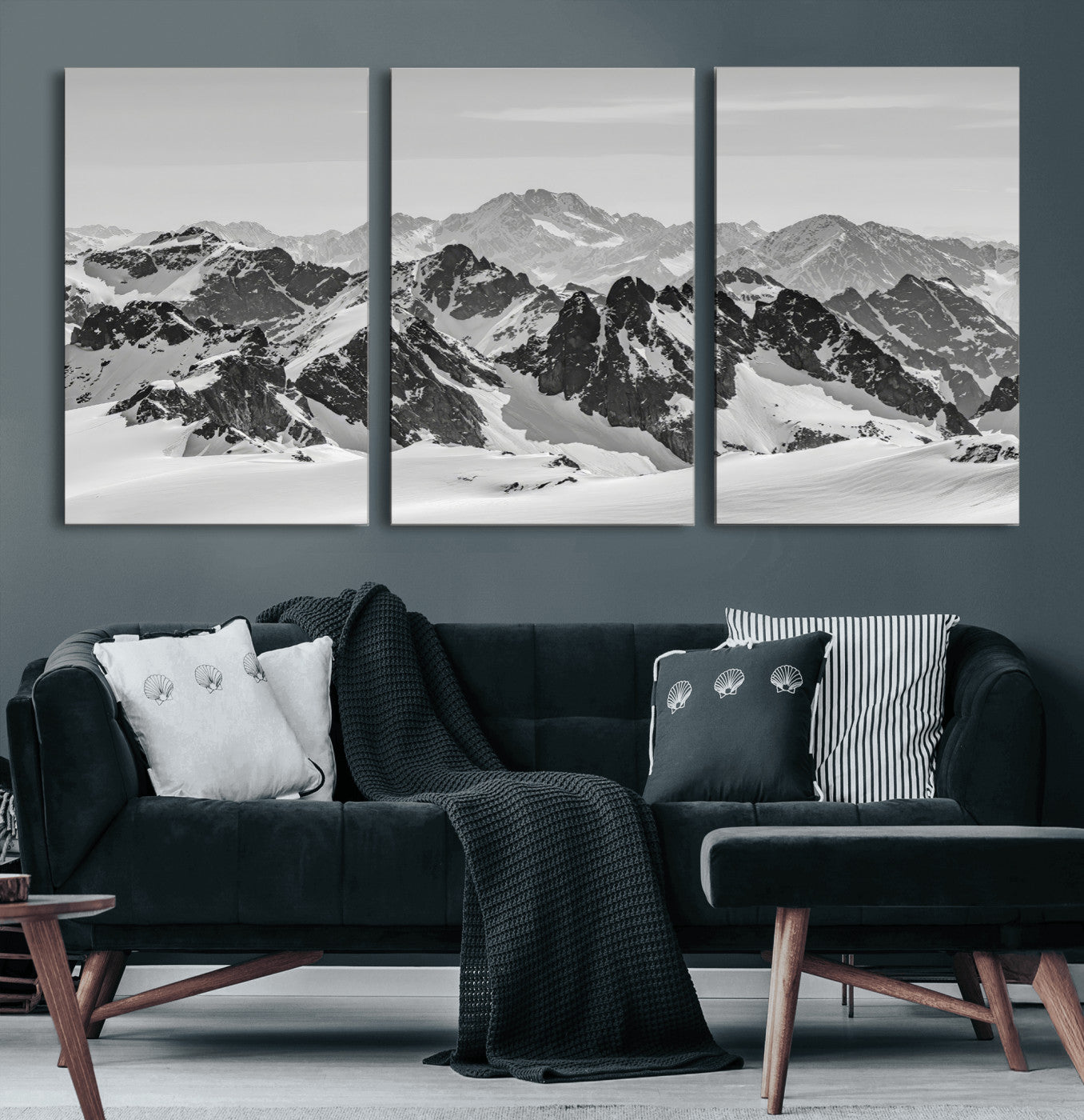 46884246-MGV-CV-60X30-3P-Snowy Mountain Wall Art Canvas Print, Framed Mountain Peaks Art Picture Print, Alpine Mountains Perfect Minimalist Alpine Decor