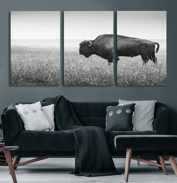 28435251-MGV-CV-36X24-Bison In Prairie Wall Art Canvas Print, Framed Rustic Wildlife Art Picture Print, Wild Buffalo Perfect Rustic Western Decor