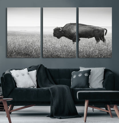 28435251-MGV-CV-36X24-Bison In Prairie Wall Art Canvas Print, Framed Rustic Wildlife Art Picture Print, Wild Buffalo Perfect Rustic Western Decor