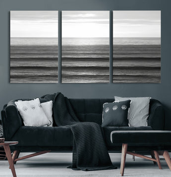 47305203-MGV-CV-36X24-Monochrome Ocean Wall Art Canvas Print, Framed Moody Ocean Art Picture Print, Calm Ocean Perfect Minimalist Coastal Decor Artwork