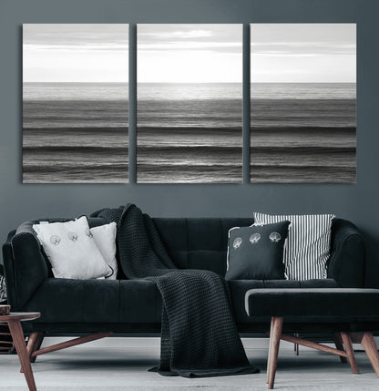 47305203-MGV-CV-36X24-Monochrome Ocean Wall Art Canvas Print, Framed Moody Ocean Art Picture Print, Calm Ocean Perfect Minimalist Coastal Decor Artwork