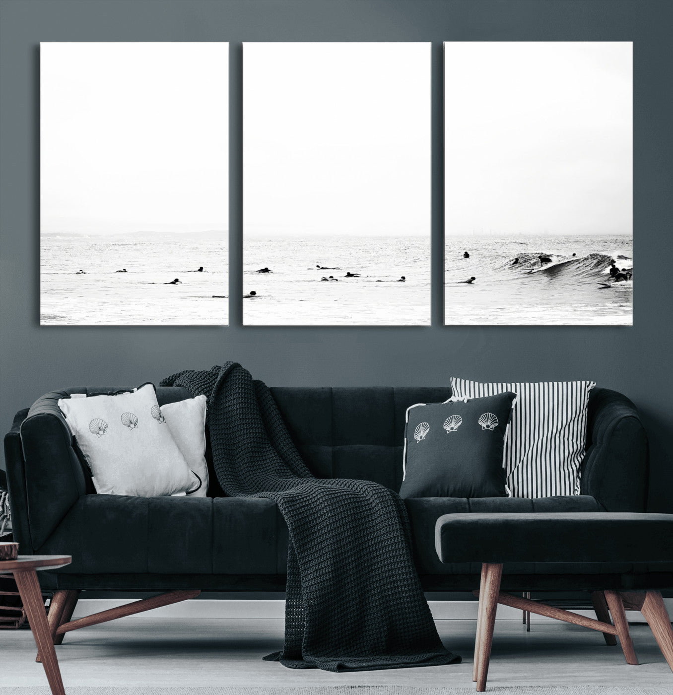 38441169-MGV-CV-36X24-Monochrome Swimming Wall Art Canvas Print, Framed Ocean Horizon Art Picture Print, Moody Coastal Perfect Minimalist Coastal Decor