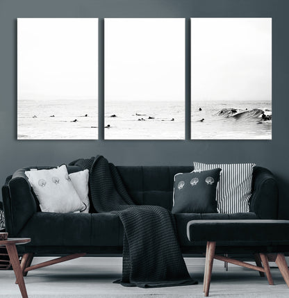 38441169-MGV-CV-36X24-Monochrome Swimming Wall Art Canvas Print, Framed Ocean Horizon Art Picture Print, Moody Coastal Perfect Minimalist Coastal Decor