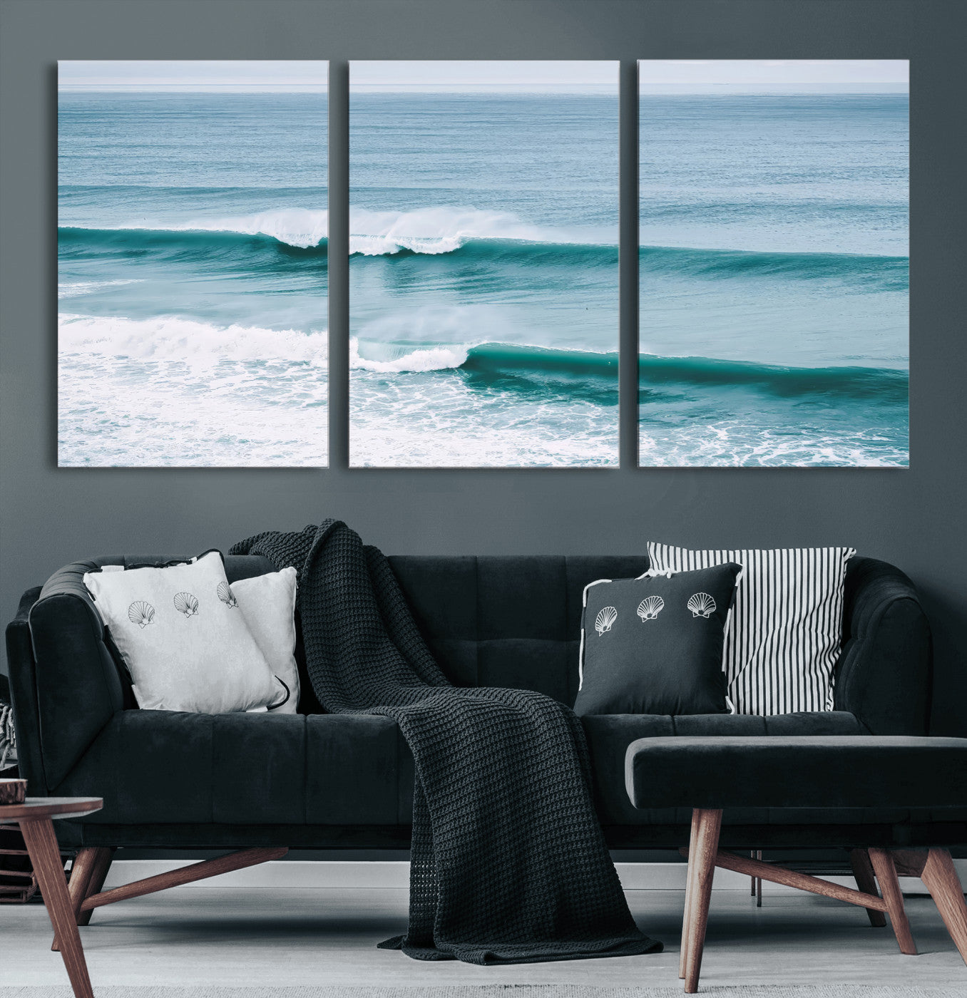73692470-MGV-CV-60X30-3P-Ocean Swell Wall Art Canvas Print, Framed Surf Waves Art Picture Print, Blue Water Perfect Coastal Dynamic Decor Artwork