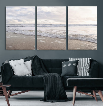 70596264-MGV-CV-60X30-3P-Ocean Waves Wall Art Canvas Print, Framed Coastal Shoreline Art Picture Print, Sea Foam Perfect Coastal Minimalist Decor Artwork